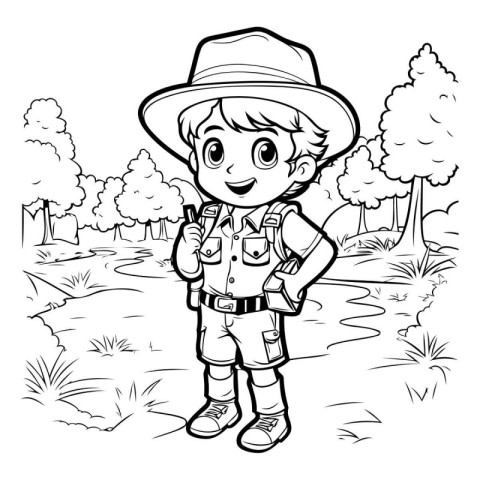 Coloring Page Outline Of a Boy scout or safari explorer