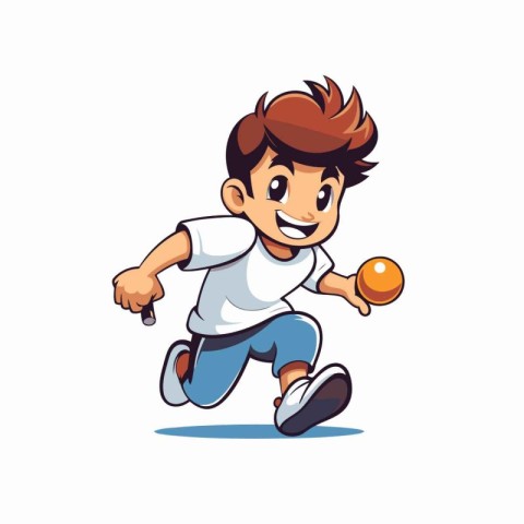 Illustration of a boy playing table tennis isolated on a white b