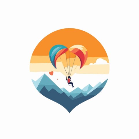 Parachutist flying in the sky. Flat style vector illustration.