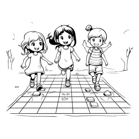 Children playing hopscotch on the playground. vector illustratio