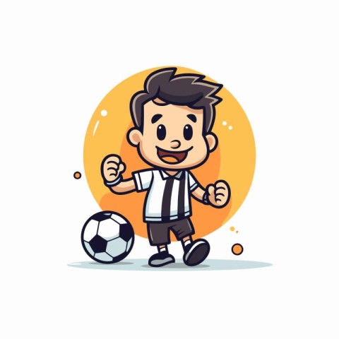 Cartoon soccer player holding ball. Vector illustration in carto