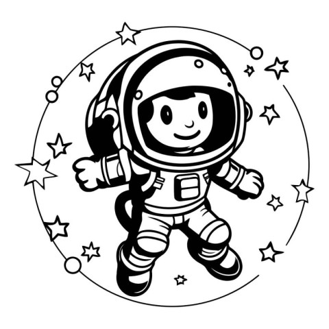 astronaut with space suit and stars cartoon vector illustration