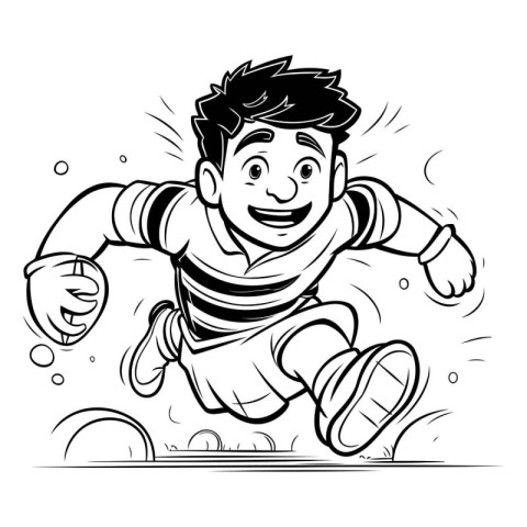 Soccer Player Running - Black and White Cartoon Illustration. Ve