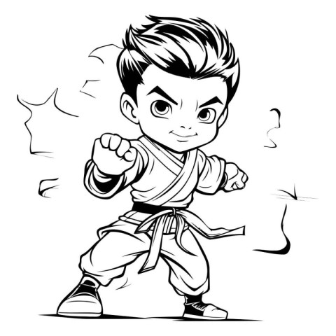 Cartoon karate boy. Vector illustration ready for vinyl cutting.