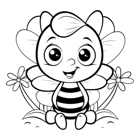 Black and White Cartoon Illustration of Cute Bee Animal Characte