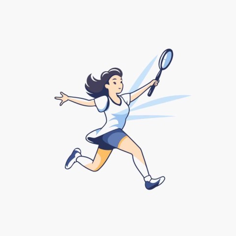 Young woman playing badminton. Vector illustration in cartoon st