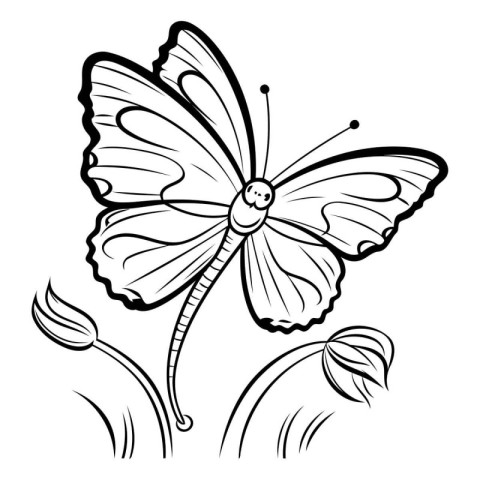 Butterfly on flower. Vector illustration for coloring book or pa