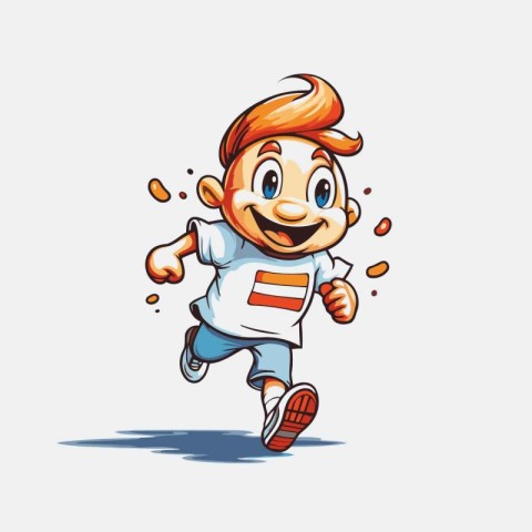 Cartoon little boy running in a hurry. Vector illustration isola