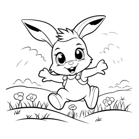 Easter bunny running in the meadow. Vector illustration for colo