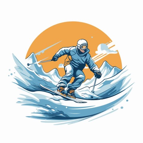 Skiing man. Extreme winter sport. Vector illustration on white b