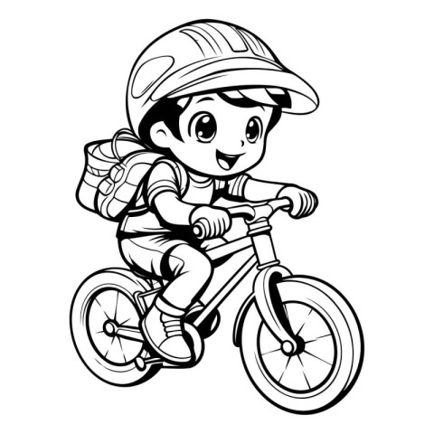 Boy on a bicycle. Coloring book for children. Vector illustratio