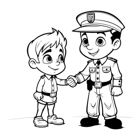 Policeman and boy are shaking hands. cartoon vector illustration