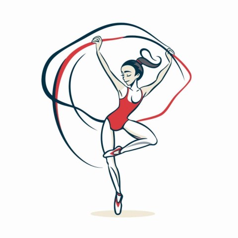 Gymnast girl with jump rope. sketch vector illustration.