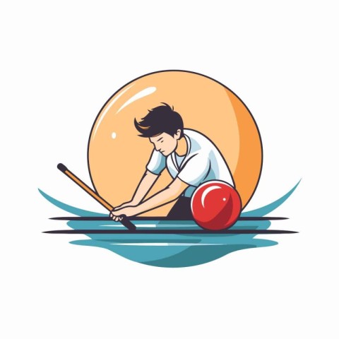 Vector illustration of a man playing billiards with ball and bat