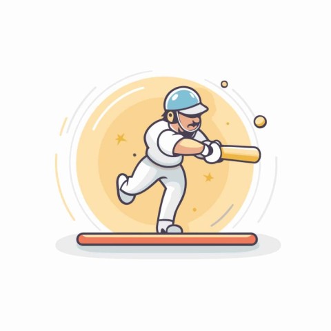 Cricket player running with bat. Vector illustration in cartoon