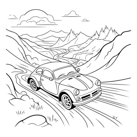 Sketch of a sports car on the road. Vector illustration