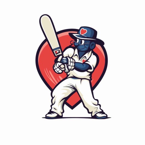 Cricket player with bat and ball. Vector illustration in cartoon