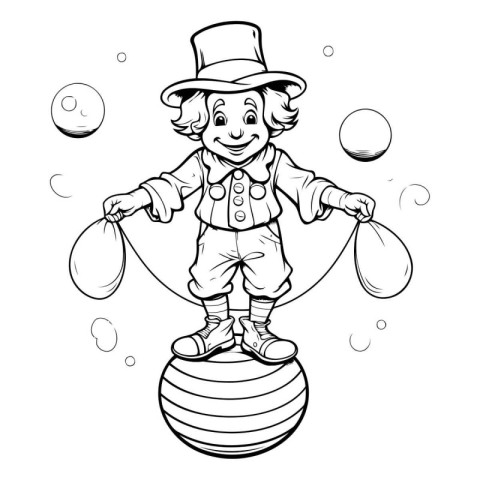 Illustration of a circus clown juggling balls. Coloring book for