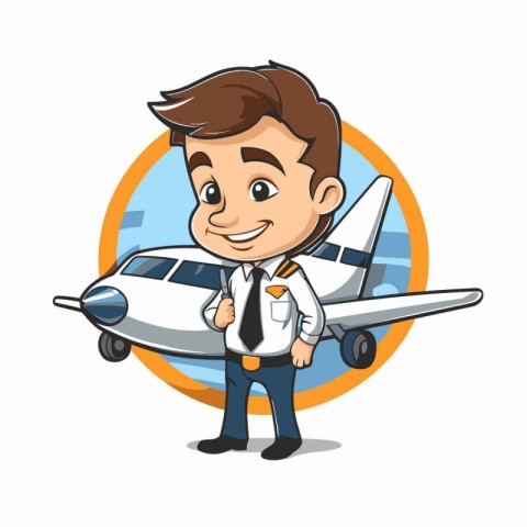 Businessman with airplane cartoon character vector illustration.