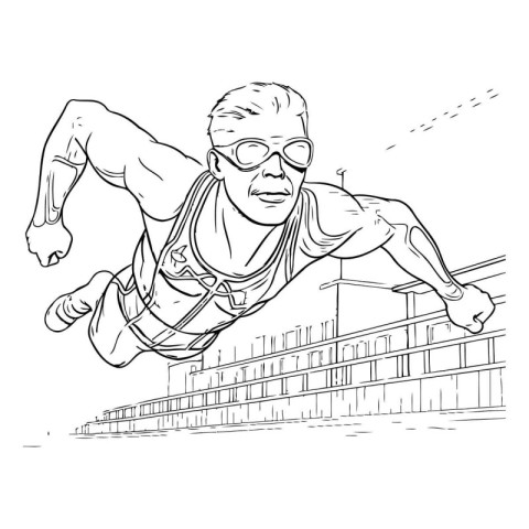 Cartoon style illustration of an old man superhero jumping over