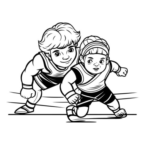 Boy and girl playing soccer. sketch for your design. Vector illu