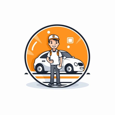 Car service vector illustration. Flat design of auto mechanic in