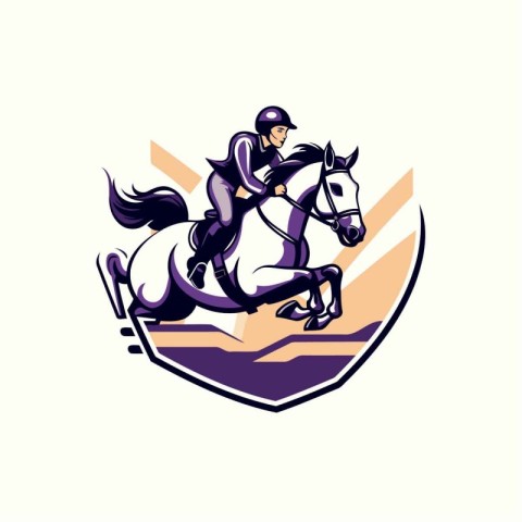 Illustration of a horse riding equestrian sport logo on white ba