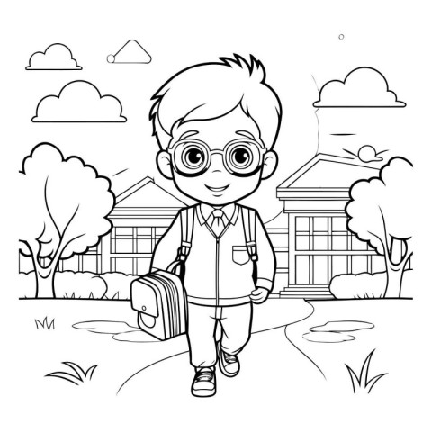 Cute little schoolboy with backpack and glasses. Vector illustra