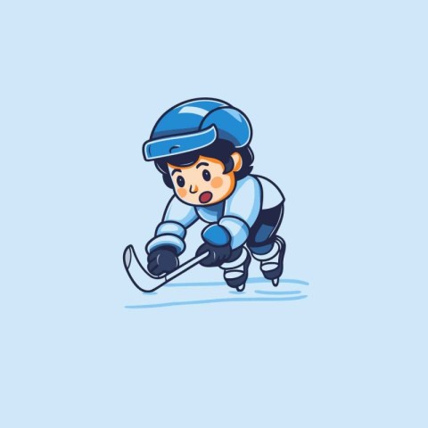 Cute little boy playing ice hockey. Vector illustration isolated