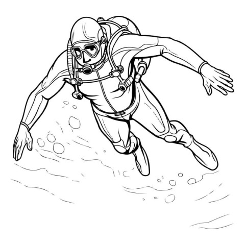 Diver in diving suit jumping in water. sketch vector illustratio