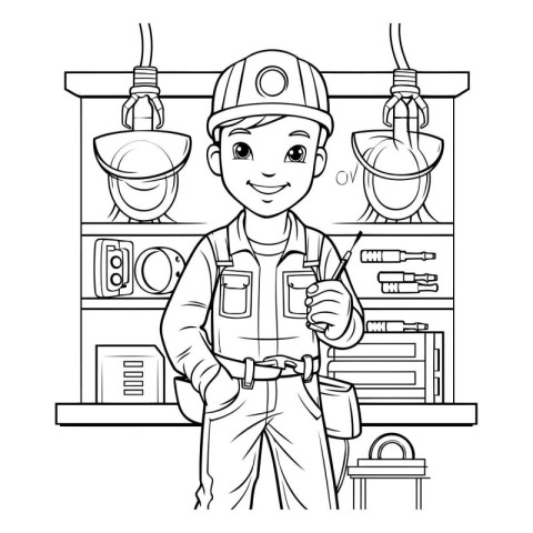 Vector illustration of a Plumber in a helmet and overalls.