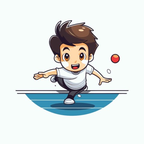 Cute boy playing table tennis cartoon vector illustration. Ideal