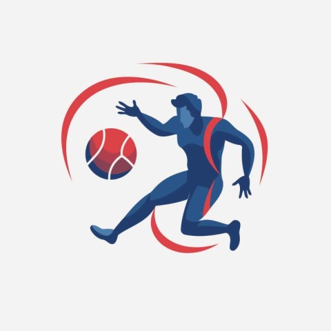 Volleyball player running with ball. Vector illustration in flat