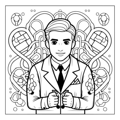 Coloring book for children: young man in a suit and tie