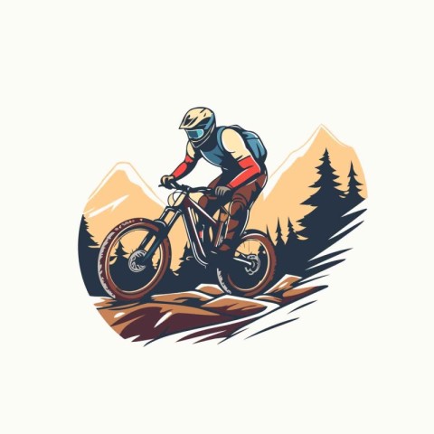 Mountain biker vector illustration. Mountain bike rider on the t