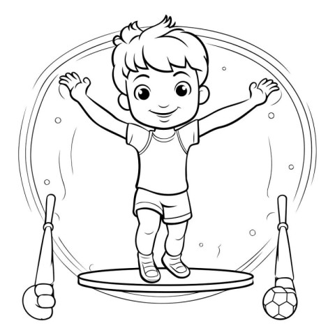 Coloring Page Outline Of a Cute Little Boy Playing Soccer