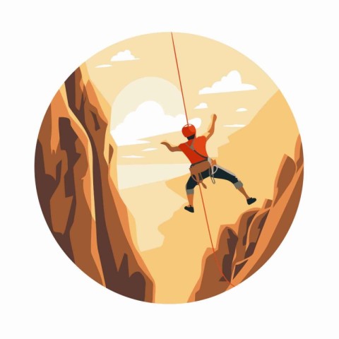 Rock climber on the cliff. Vector illustration in flat style.