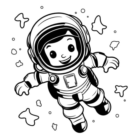 Cute cartoon astronaut flying in space. Vector illustration for