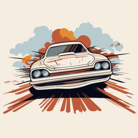 Retro car on grunge background. Vector illustration in retro sty