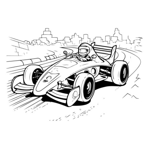 illustration of a racing car on a race track in the city