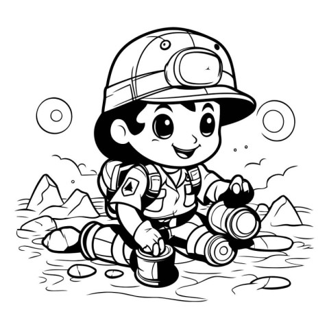 Illustration of a Kid Boy Wearing a Helmet and Holding a Binocul