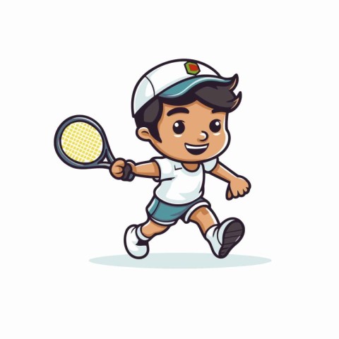 Tennis player cartoon vector Illustration isolated on a white ba