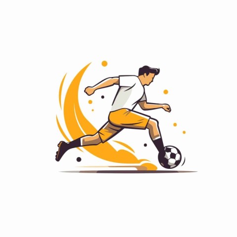 Soccer player kicking the ball. Vector illustration on white bac