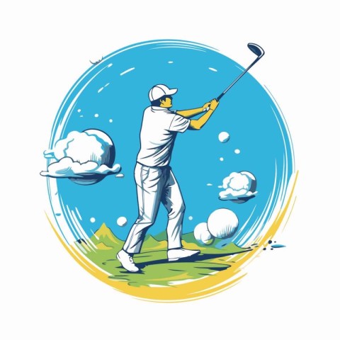 Golfer hits the ball with a golf club. Vector illustration