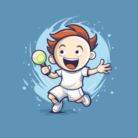 Cartoon boy playing tennis. Vector illustration of a boy playing