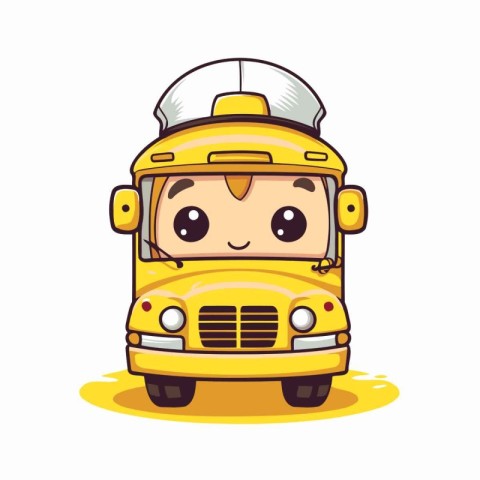 cute school bus character isolated on white background. vector i