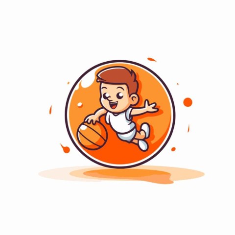 Cute little boy playing basketball. Vector illustration. Isolate