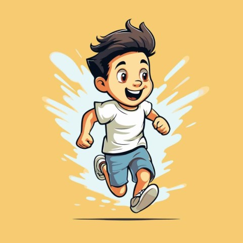 Cartoon boy running. Vector illustration of a funny boy running.