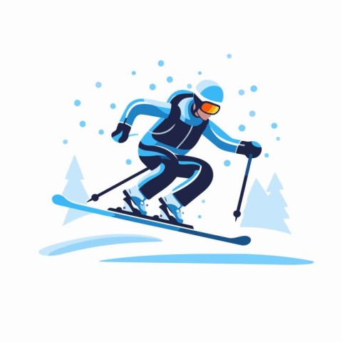 Skier skiing. Winter sport. Vector illustration in flat style.