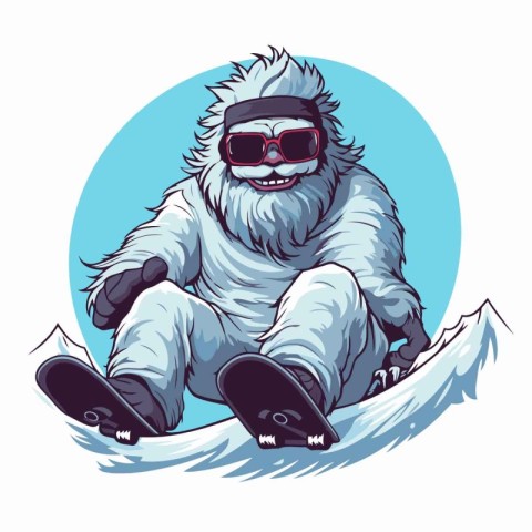 Snowboarder in sunglasses sitting on a snowboard. Vector illustr